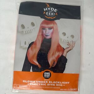 Hyde & EEK Electric Diva Wig Neon Orange Blacklight Glow Halloween